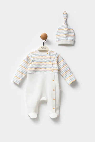 Moi Noi Multicolor Zigzag One-piece Set In White