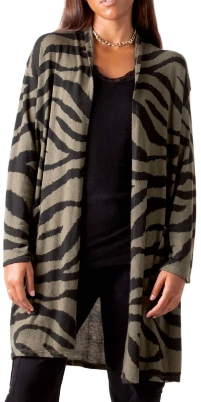 Gigi Moda Zebra Knit One Size Cardigan In Olive In Black