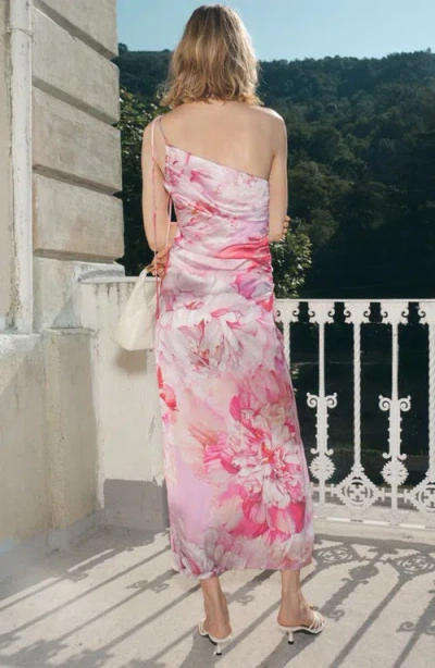 Mango Floral Print One-shoulder Dress In Multi
