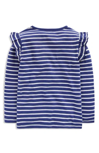 Mini Boden Kids' Stripe Appliqué Long Sleeve Cotton Graphic T-shirt In Blue