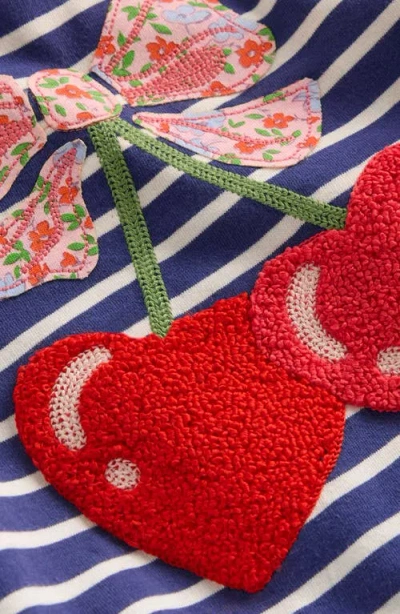 Mini Boden Kids' Stripe Appliqué Long Sleeve Cotton Graphic T-shirt In Blue