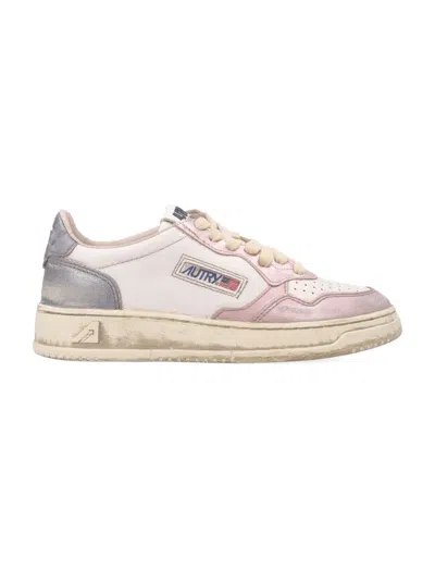 Autry Medalist Low Super Vintage Womans Sneakers In White And Rose In Multi