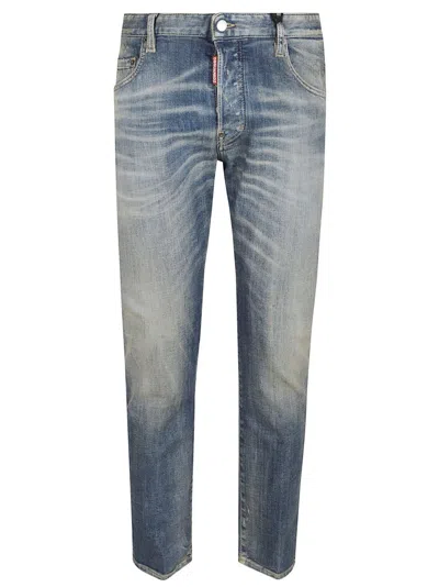 Dsquared2 Medium Blue Straight-leg Jeans With Traditional Five-pocket Design In Blue