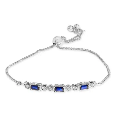 Haus Of Brilliance .925 Sterling Silver Created Blue Sapphire And White Sapphire Bolo Bracelet In Silver