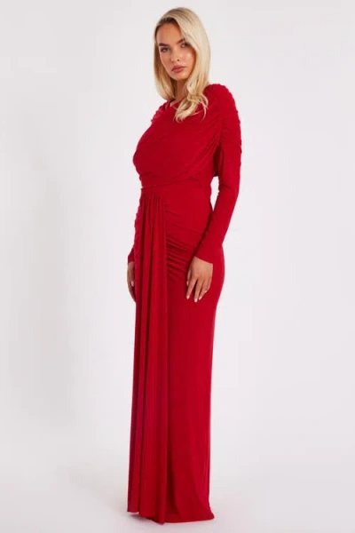 Quiz Ity Maxi Dress With Draping In Red