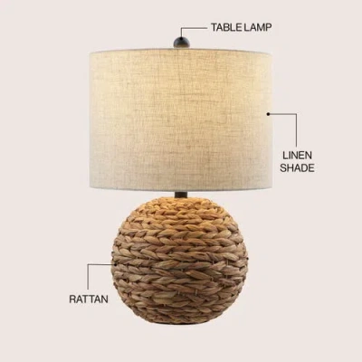 Jonathan Y Camilo 21.5" Modern Coastal Woven Rattan Globe Led Table Lamp In Brown