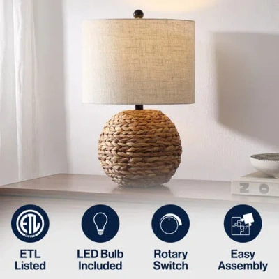 Jonathan Y Camilo 21.5" Modern Coastal Woven Rattan Globe Led Table Lamp In Brown