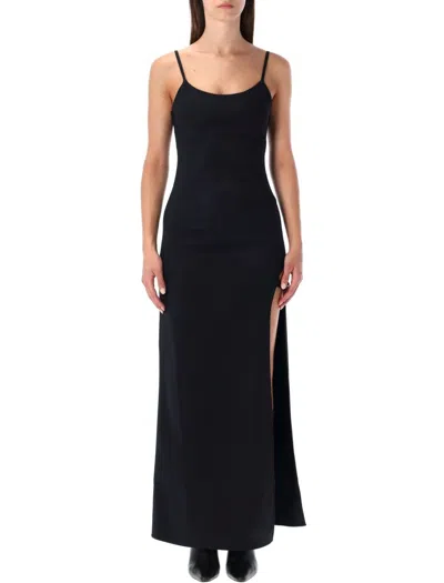 Coperni Midi Dress With Spaghetti Straps And Side Split In Black