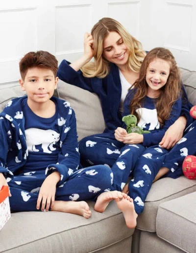 Leveret Christmas Womens Fleece Pajama Pants Polar Bear In Blue