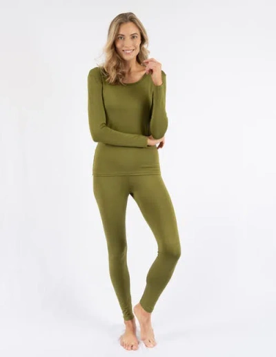 Leveret Womens Two Piece Boho Solid Thermal Pajamas In Green