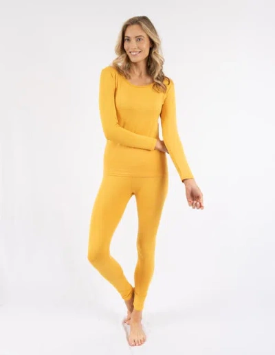 Leveret Solid Thermal Pajama Set In Yellow