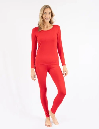 Leveret Solid Thermal Pajama Set In Red