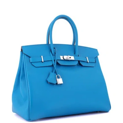Pre-owned Hermes  Hermes Birkin Handbag Blue Epsom With Palladium Hardware 35 In Blue