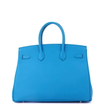 Pre-owned Hermes  Hermes Birkin Handbag Blue Epsom With Palladium Hardware 35 In Blue