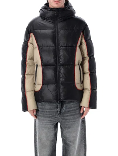 Diesel W-ostend Impactful Color-block Puffer Jacket In Black