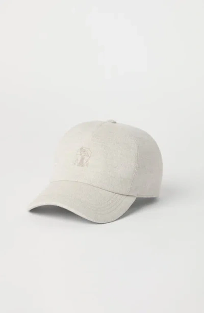 Brunello Cucinelli Beige Sparkling Canvas Baseball Cap In Gray