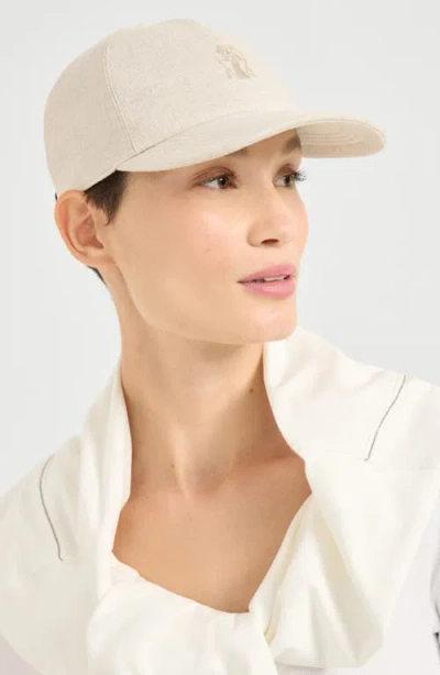 Brunello Cucinelli Beige Sparkling Canvas Baseball Cap In Gray