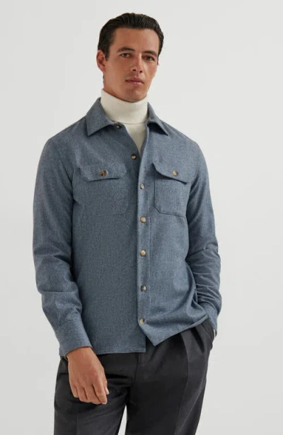 Brunello Cucinelli Virgin Wool Flannel Overshirt In Blue