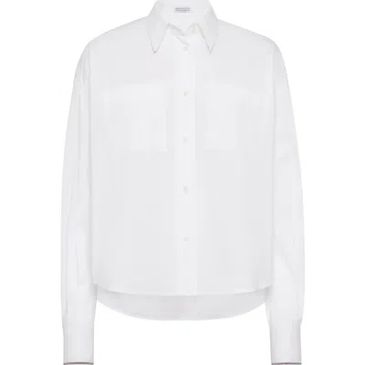 Brunello Cucinelli White Stretch Poplin Shiny Cuffs Shirt In White