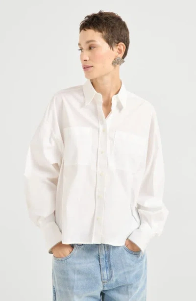 Brunello Cucinelli White Stretch Poplin Shiny Cuffs Shirt In White