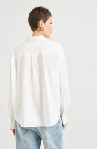 Brunello Cucinelli White Stretch Poplin Shiny Cuffs Shirt In White