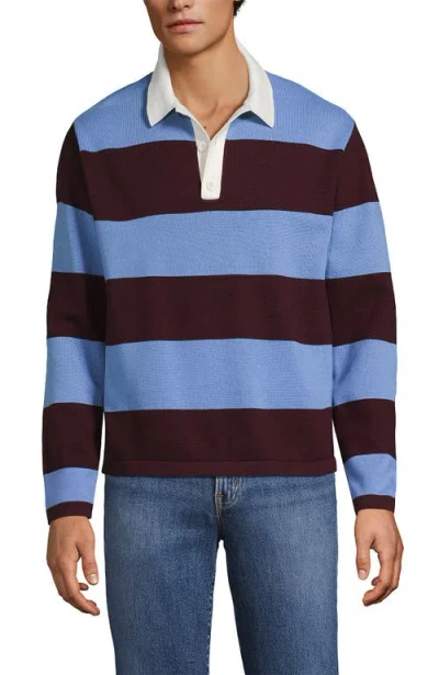 Lands' End Long Sleeve Cotton Rugby Sweater Polo In Multi