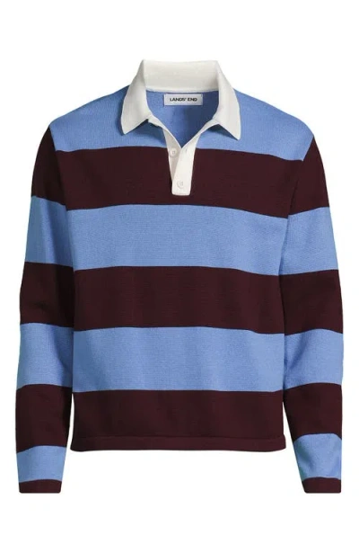 Lands' End Long Sleeve Cotton Rugby Sweater Polo In Multi