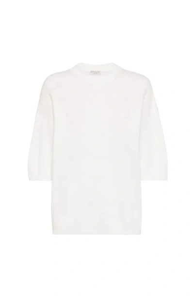 Brunello Cucinelli Cotton Cropped-sleeve Sweater In Neutral