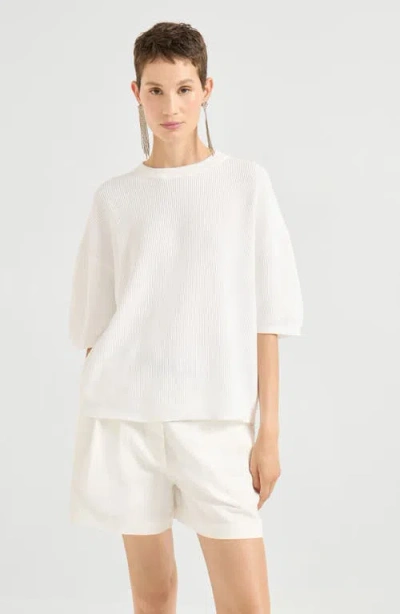 Brunello Cucinelli Cotton Cropped-sleeve Sweater In Neutral