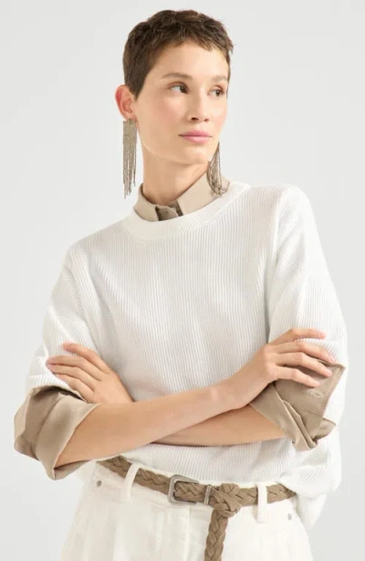Brunello Cucinelli Cotton Cropped-sleeve Sweater In Neutral