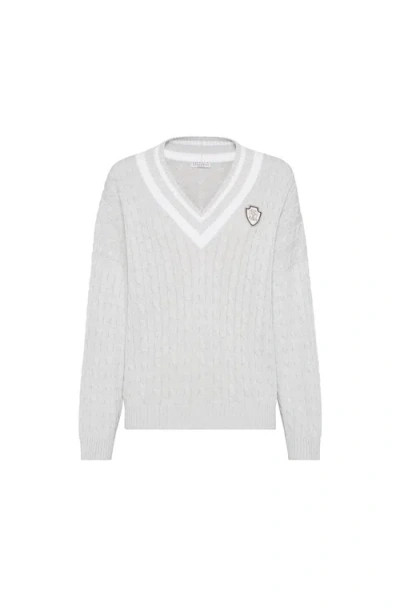 Brunello Cucinelli Cotton Cable Knit Sweater Sweaters And Cardigans Gray In Gray