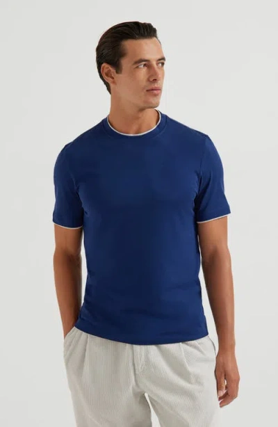 Brunello Cucinelli T-shirt With Faux-layering In Blue