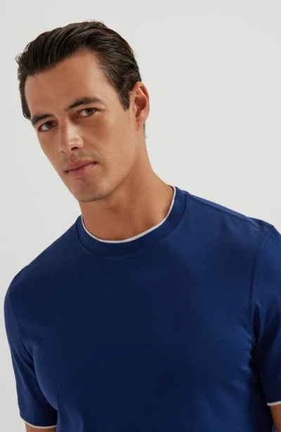 Brunello Cucinelli T-shirt With Faux-layering In Blue