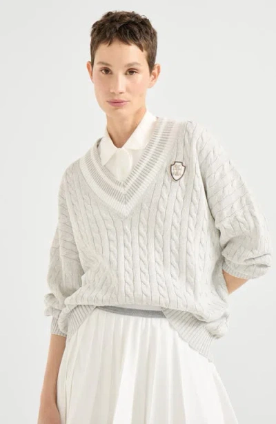 Brunello Cucinelli Cotton Cable Knit Sweater Sweaters And Cardigans Gray In Gray