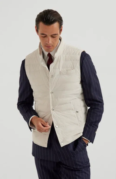Brunello Cucinelli Men Water-resistant Microfiber Lightweight Down Vest In White