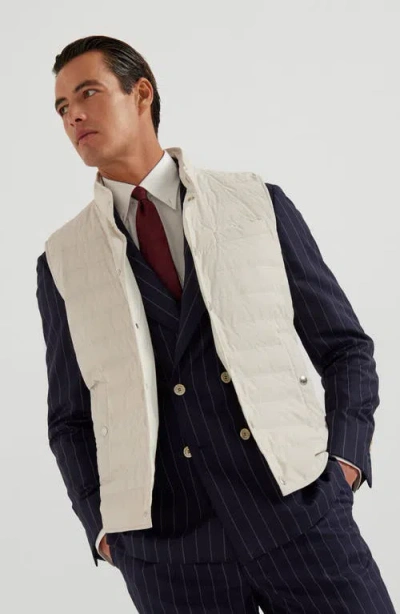 Brunello Cucinelli Men Water-resistant Microfiber Lightweight Down Vest In White