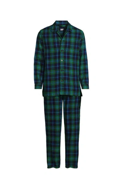 Lands' End Flannel Pajama Set In Green