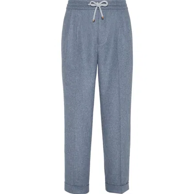 Brunello Cucinelli Trousers With Double Pleats And Drawstring In Blue