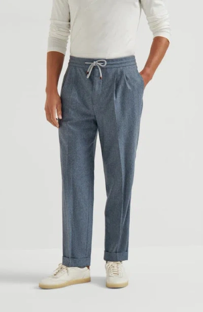 Brunello Cucinelli Trousers With Double Pleats And Drawstring In Blue