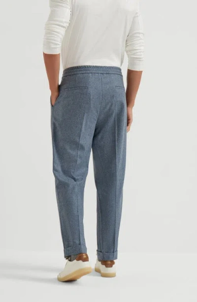 Brunello Cucinelli Trousers With Double Pleats And Drawstring In Blue