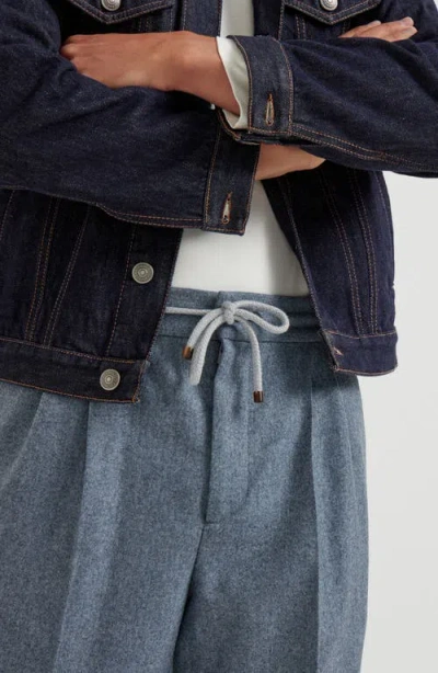 Brunello Cucinelli Trousers With Double Pleats And Drawstring In Blue