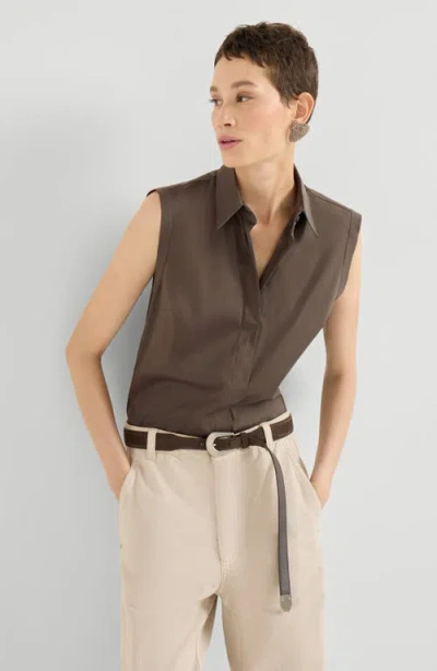 Brunello Cucinelli Women Sleeveless Shirt In Brown