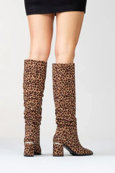 Prologue Shoes Vianella Block Heel Knee High Boot In Animal Print