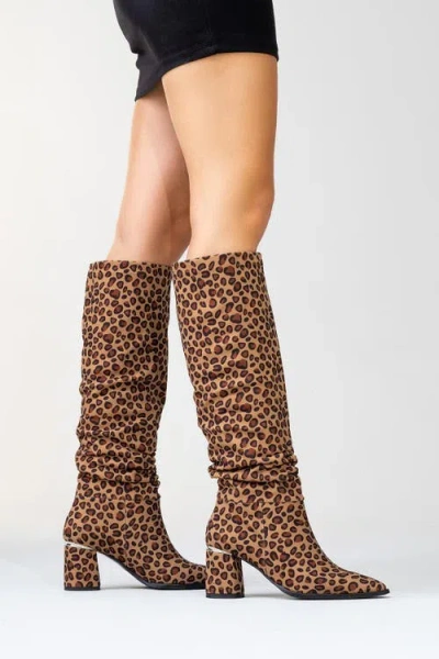 Prologue Shoes Vianella Block Heel Knee High Boot In Animal Print