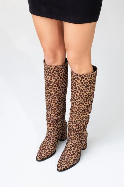 Prologue Shoes Vianella Block Heel Knee High Boot In Animal Print