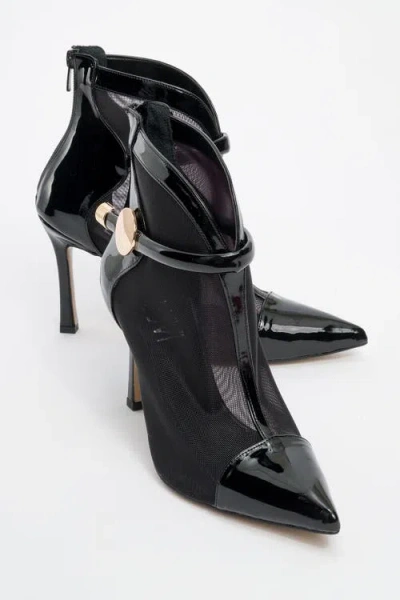 Prologue Shoes Grove Patent Back Zip High Heel Mesh Boot In Multi