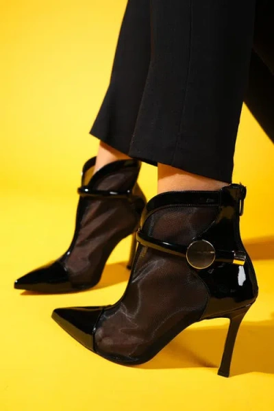 Prologue Shoes Grove Patent Back Zip High Heel Mesh Boot In Multi