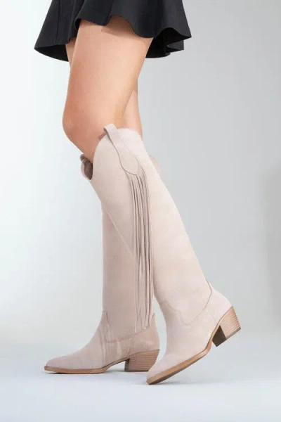 Forever & Always Shoes Rios Leather Fringe Knee High Boot In Brown