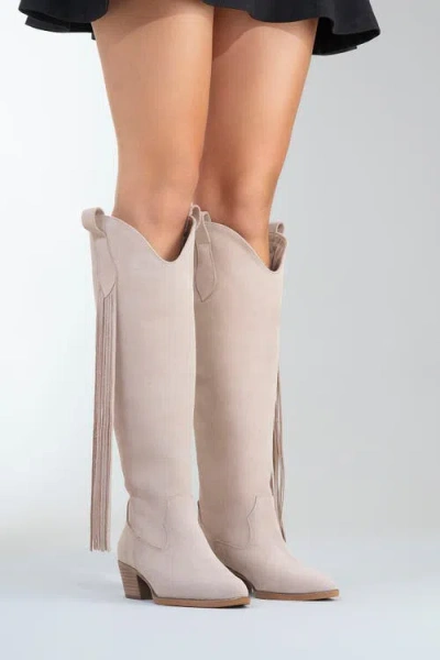 Forever & Always Shoes Rios Leather Fringe Knee High Boot In Brown