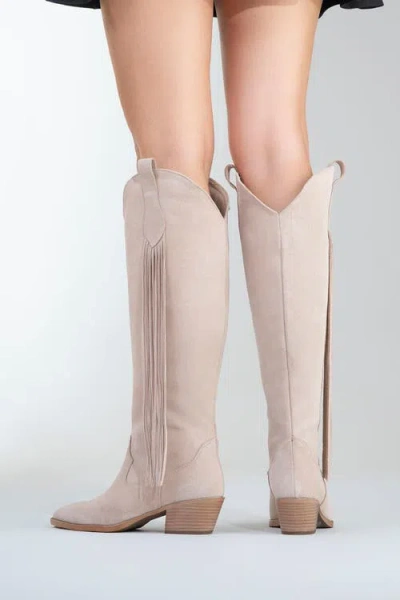 Forever & Always Shoes Rios Leather Fringe Knee High Boot In Brown